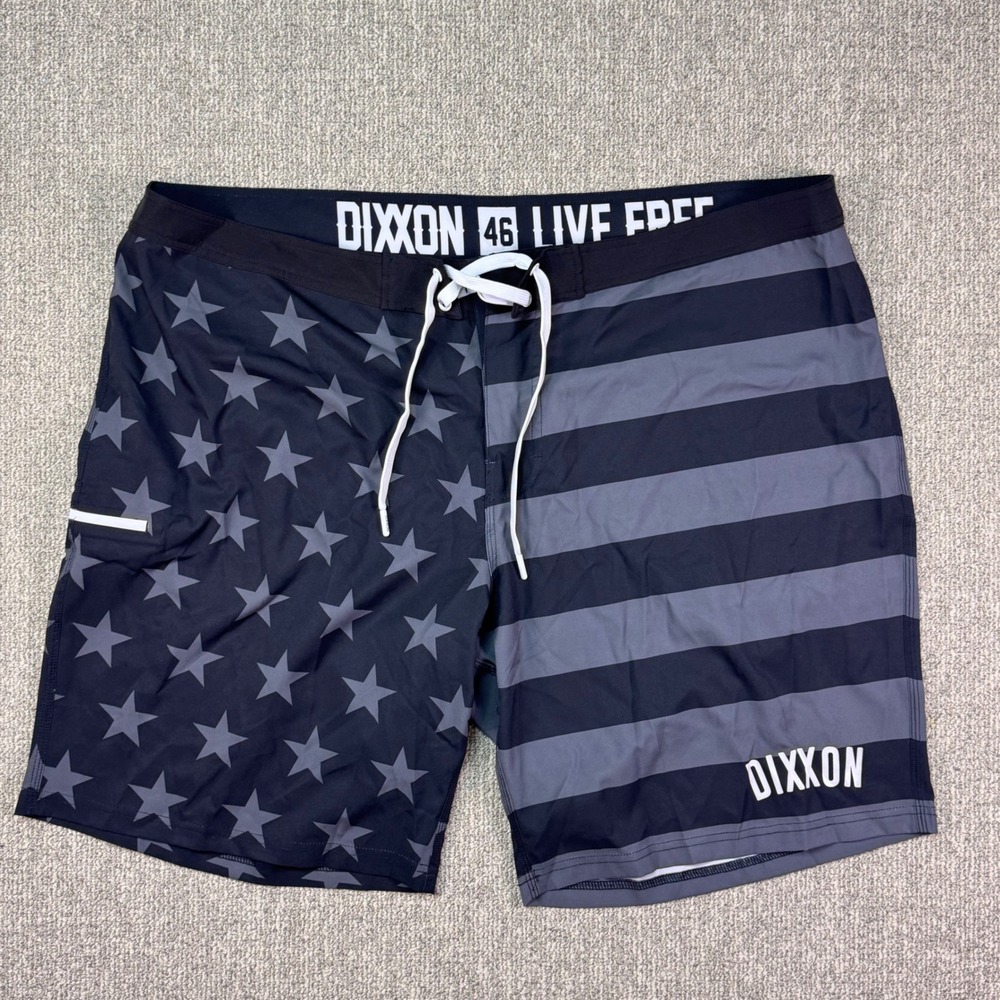 Dixxon Live Free Board Shorts Men's 46 USA Flag Graphic Swim Black Gray